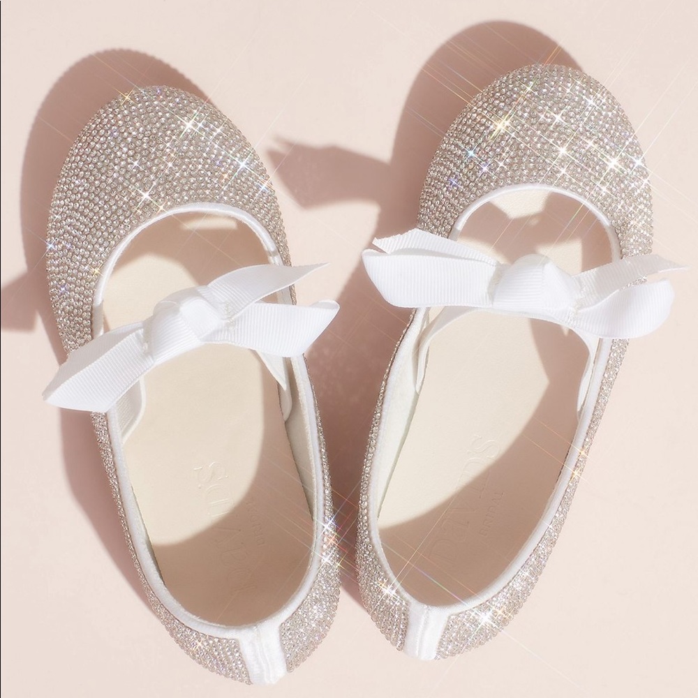 David’s Bridal Crystal Ballet Flats w/ Ribbon Bow